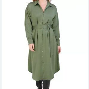 Olive Green Button-Up Midi Dress